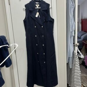NWT Talbots navy linen double breasted midi dress